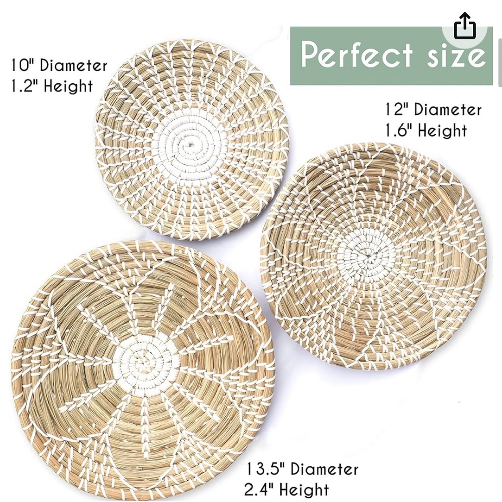 Boho Wall Wicker Basket Decor - EUC - Set of 3